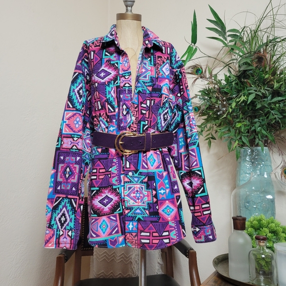 Vintage Tops - RETRO / VINTAGE WILD WESTERN TOP AZTEC